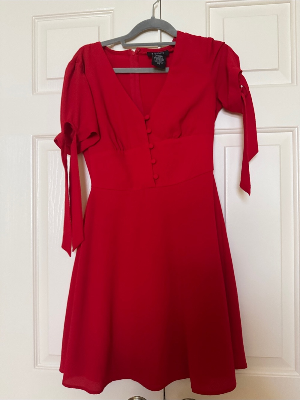 B Darlin Red V-Neck Fit & Flare Mini Dress with Tie Sleeves